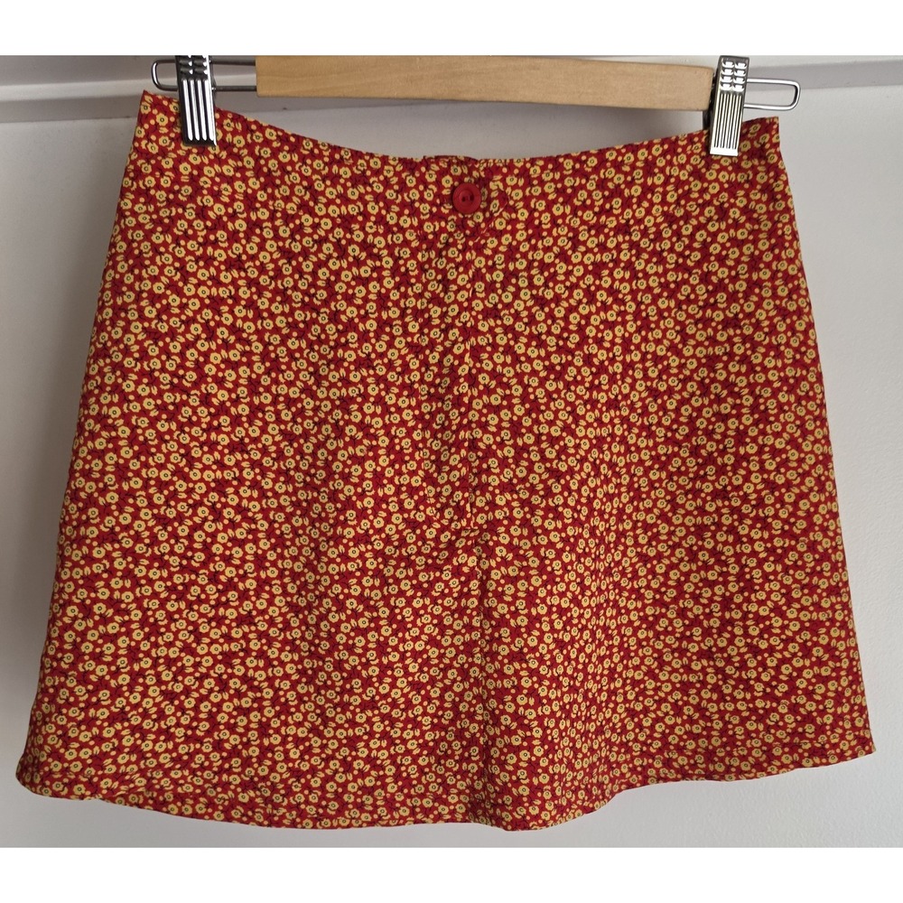 Accomplice Floral Mini Skirt Size 5 Red Gold Vintage 90s Casual A-Line